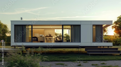 A luxurious mobile home captured approaching a window  symbolizing modern nomadic lifestyle and upscale mobile living