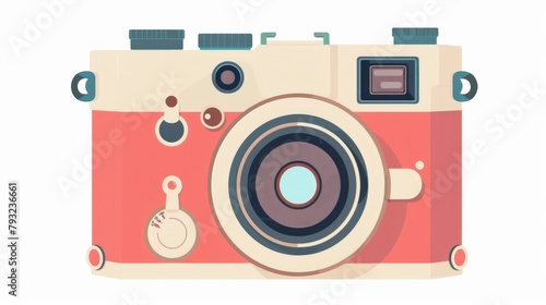 A retro-styled digital camera accompanied by blank snapshots, perfect for photography enthusiasts and vintage design themes