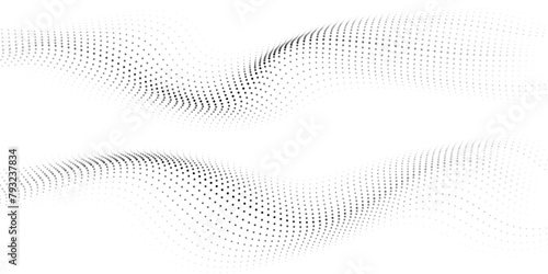 Abstract halftone curve gradient pattern with flowing dots particles wave isolated on transparent background. Vector design for banner, flyer in concept of neural network, AI technology