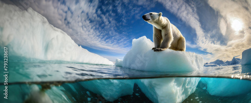 A polar bear sitting on an iceberg. © ginettigino