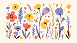 Vector doodle flowers in white background 2d flat c