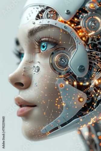 A Robotic Womans Portrait Emblematic of Advanced Artificial Intelligence and Human-Machine Integration, Generative AI