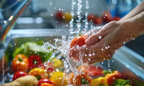 Woman washing vegetables wi...