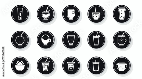 Vector Drinks circle white black icon set. Tea Alco