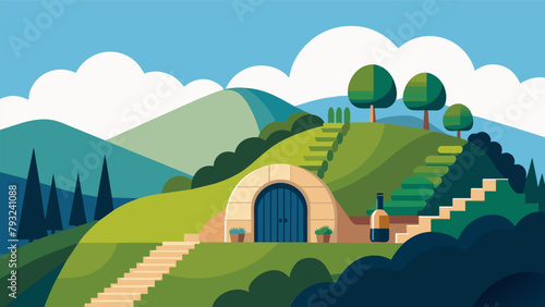 A hillside cellar built into the landscape with breathtaking views and a naturally cool environment for storing wines..