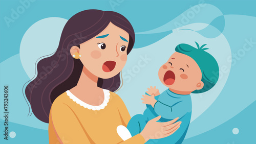 A mother soothes her crying baby her soothing voice amplified by her vocal implant calming the infant with ease..