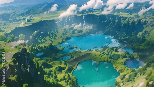 Panoramic aerial view of Kelimutu volcano and its crater photo