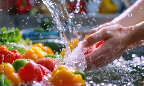 Woman washing vegetables wi...