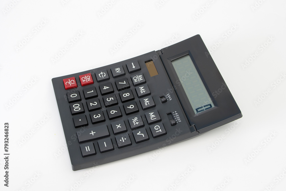 Convenient desktop calculator curved to fit the user's hands, with a rising screen Convenient desktop calculator curved to fit the user's hands, with a rising screen