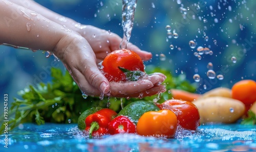 Woman washing vegetables wi...