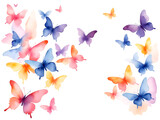 Watercolor colorful butterflies on a white background