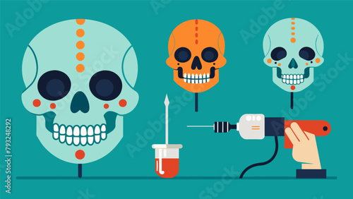 A series of illustrations showing the stepbystep process of drilling a precise hole in the skull for chip insertion..