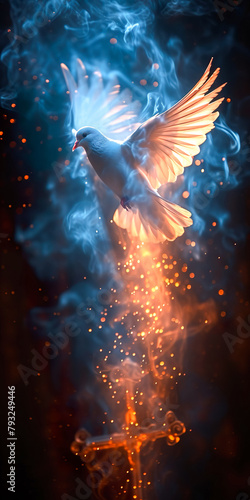 Phoenix Dove Rising in Fiery Light