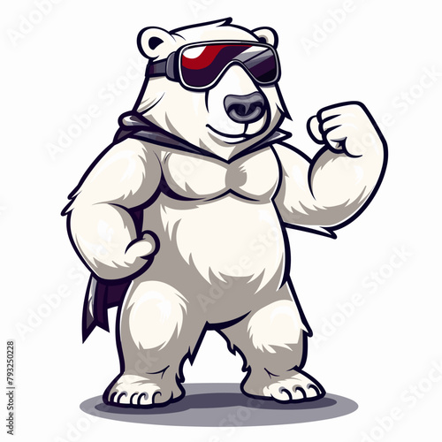 A cartoon bear with sunglasses on and a cape photo