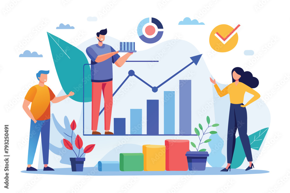 People analyzing a growth chart together in a group setting, People analyzing growth chart, Simple and minimalist flat Vector Illustration People analyzing a growth chart together in a group setting, People analyzing growth chart, Simple and minimalist flat Vector Illustration