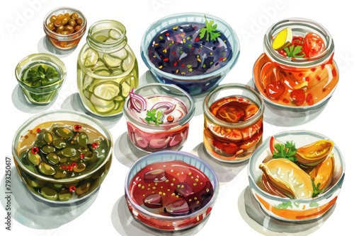A colorful painting of pickled vegetables, perfect for food blogs or recipe websites