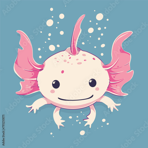 Cute axolotl cartoon on blue background. Cute vector illustration.
