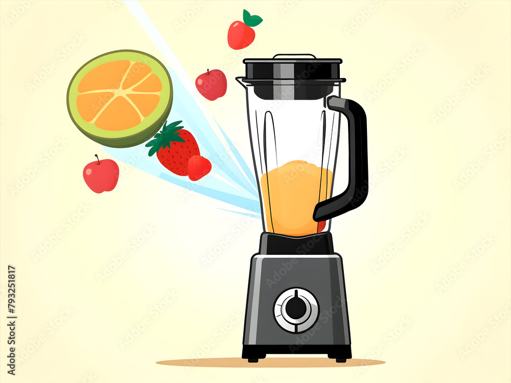vector illustration blender with fruit flying out of it vector illustration blender with fruit flying out of it