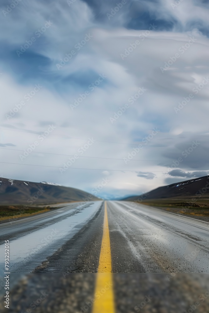 Scenic view of a wide open road stretching towards distant mountains under a clear sky.