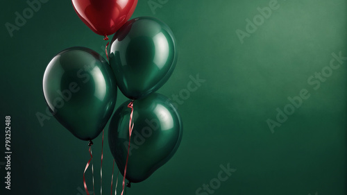 Green and red balloons on a green background.