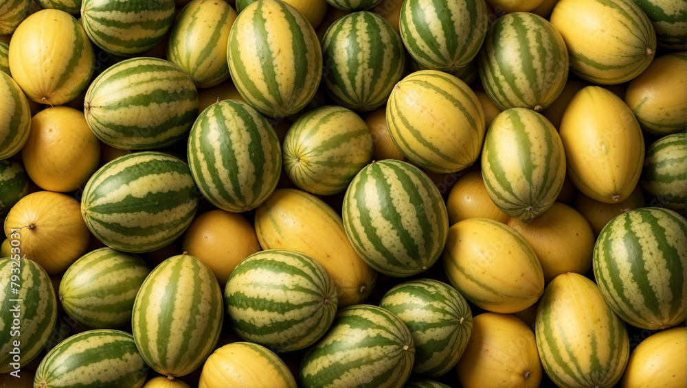 Pattern of fresh green and yellow watermelons. Pattern of fresh green and yellow watermelons.