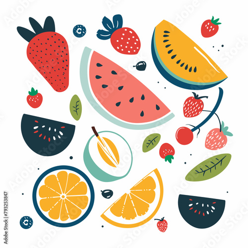 Fruit and berry set. Vector illustration in flat style.