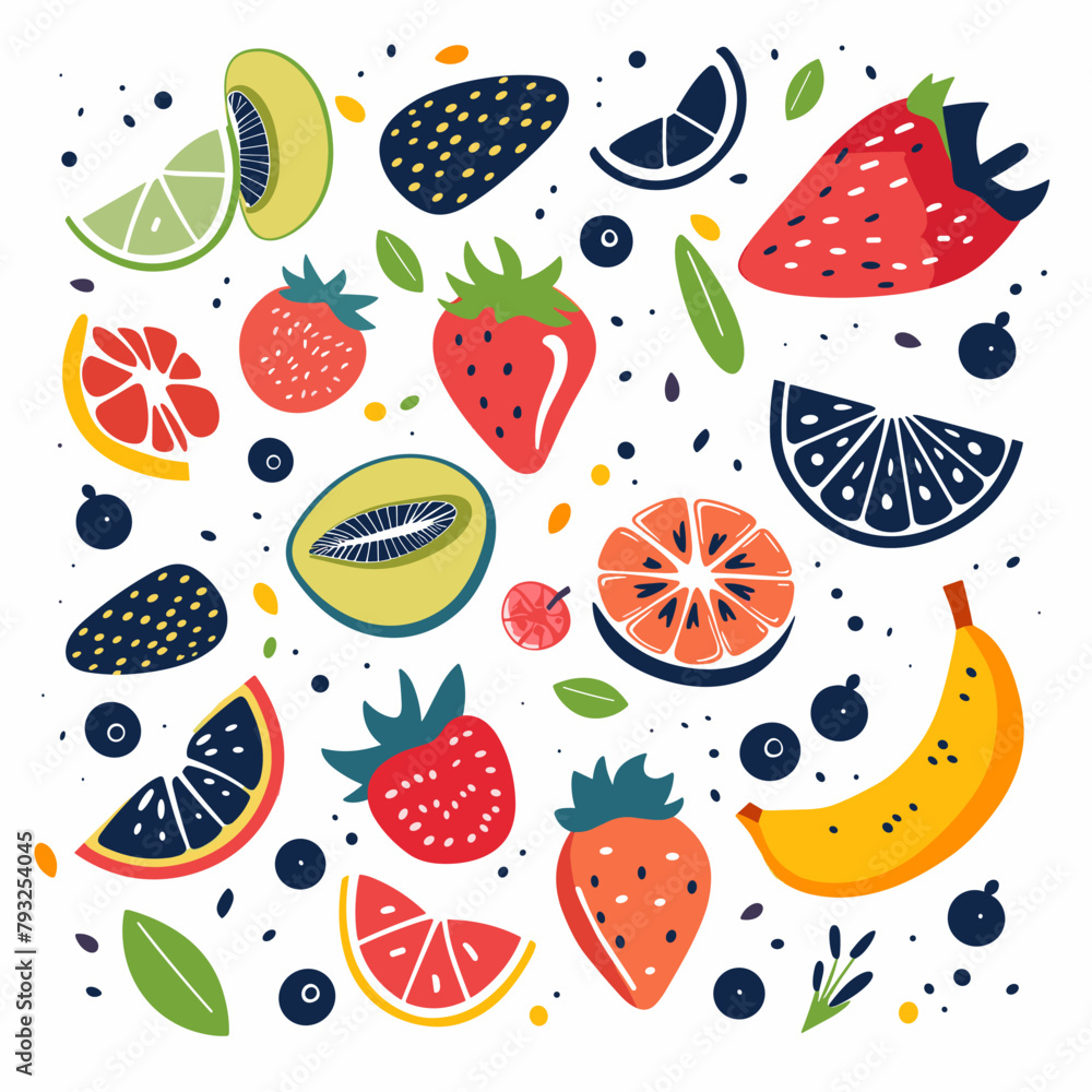 Fruit and berry pattern. Vector illustration in flat style. Fruit and berry pattern. Vector illustration in flat style.