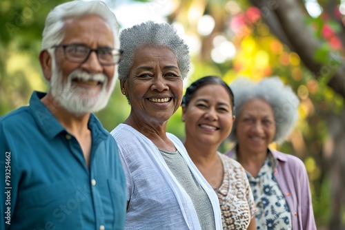 Portrait of happy senior asian family standing together in the park