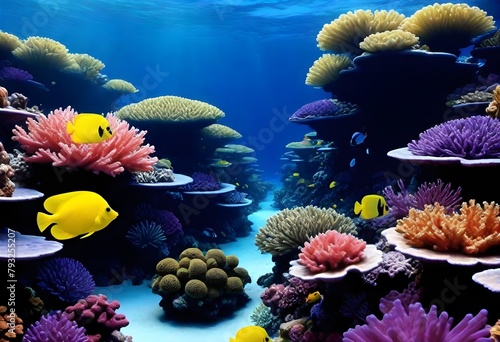 Scenic photorealistic vibrant underwater coral ree photo