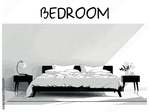 Neatly Made Bed and Night Stand in Bedroom