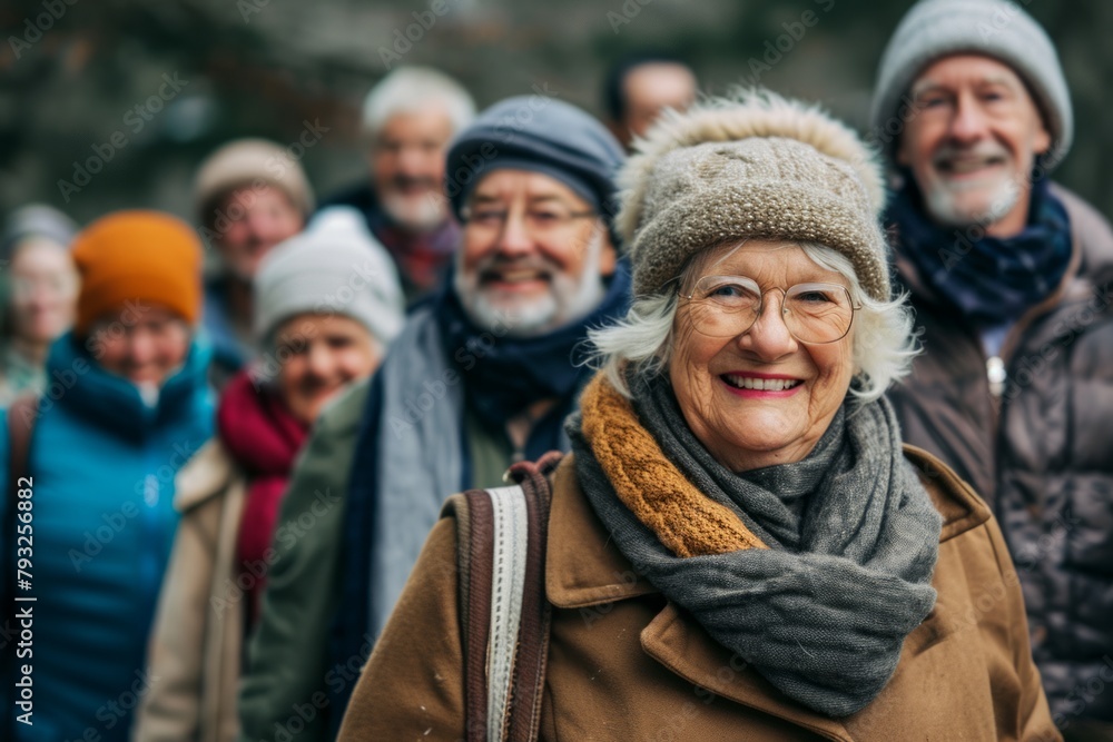 Portrait of smiling senior woman with group of friends in the background Portrait of smiling senior woman with group of friends in the background