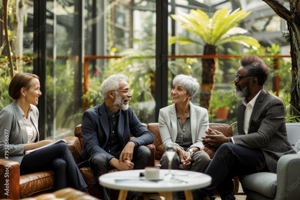 Group of diverse business people having a meeting in a coffee shop. Group of diverse business people having a meeting in a coffee shop.