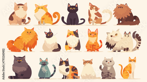 Vector Funny and cute cartoon Cat different breeds photo