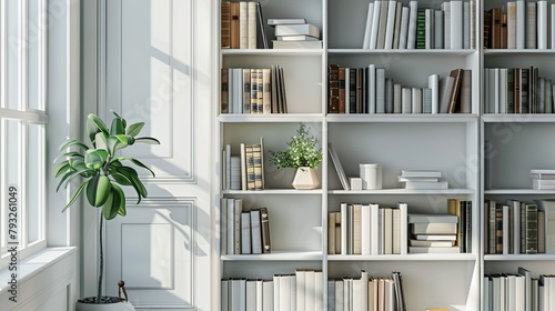Step into the cozy ambiance of a UK home with this inviting scene featuring a white wooden bookcase filled with books. Nestled against a wall in a well-loved living room, 