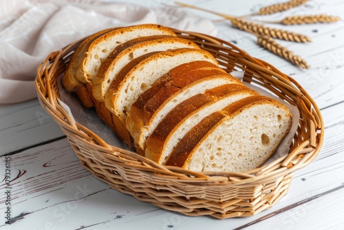 Slices of bread in a basket on a table, ideal for food and bakery concepts