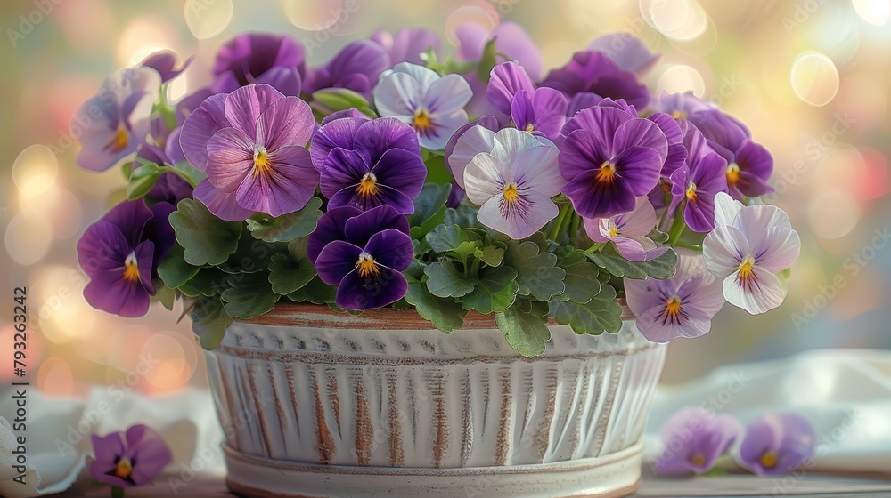 custom made wallpaper toronto digital  A tight shot of a potted plant featuring purple and white pansies against a softly blurred backdrop