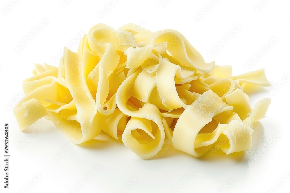 A pile of noodles on a white surface. Perfect for food and cooking concepts