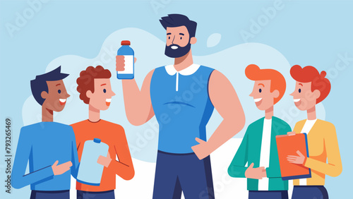 A nutritionist educating a group of combat athletes on the role of proper hydration in their overall performance and health.