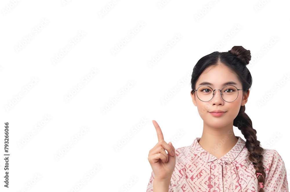Finger Pointing Asian Woman: A Portrait of a Teacher or Student with Copy Space, Isolated on Transparent Background, PNG Finger Pointing Asian Woman: A Portrait of a Teacher or Student with Copy Space, Isolated on Transparent Background, PNG