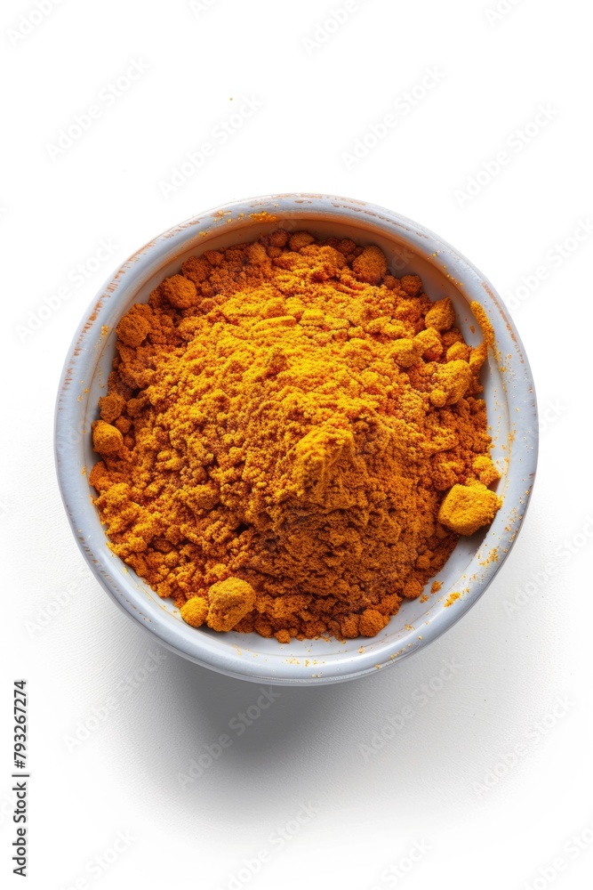 A bowl of turmeric on a clean white background. Perfect for health and wellness concepts A bowl of turmeric on a clean white background. Perfect for health and wellness concepts