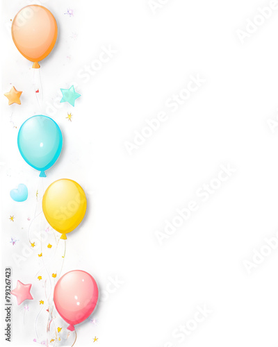 Colorful festive holiday balloons frame on a transparent background without background. Holiday card template banner design