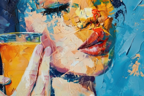 A painting of a woman holding a glass of orange juice. Suitable for food and beverage concepts