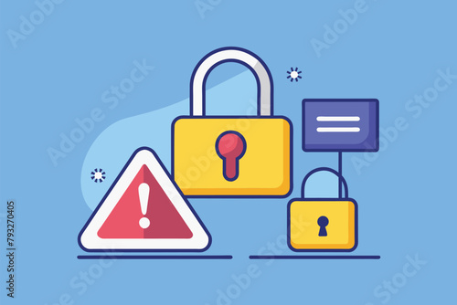 A padlock is locking a sign with a lock on it, symbolizing security and protection, privacy alert is not secure, Simple and minimalist flat Vector Illustration