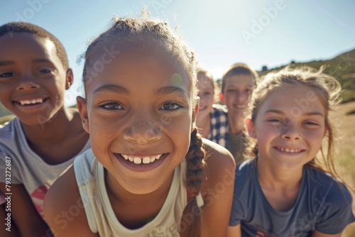 Portrait Of Smiling African Girl With Friends On Camping Holiday