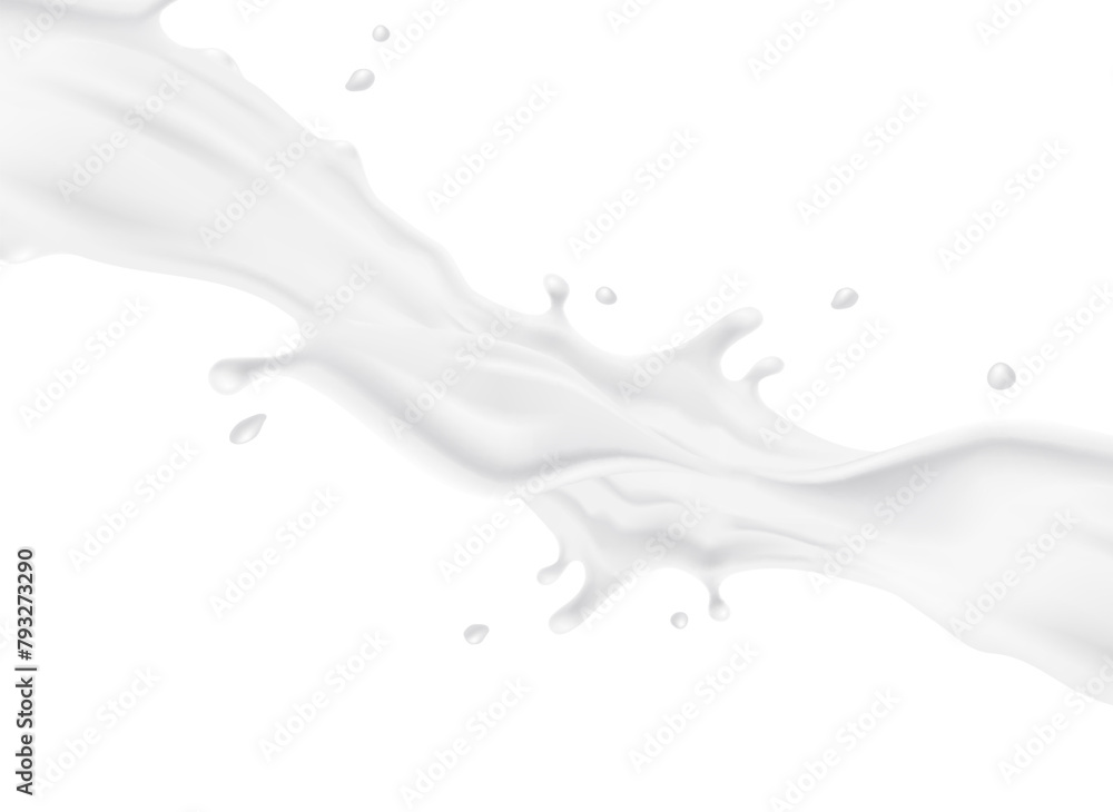 Milk splash pattern. 3d realistic yogurt wave border on white background. Vector milky flow package design.