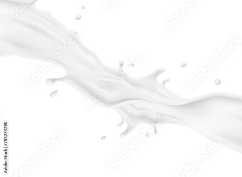 Milk splash pattern. 3d realistic yogurt wave border on white background. Vector milky flow package design.