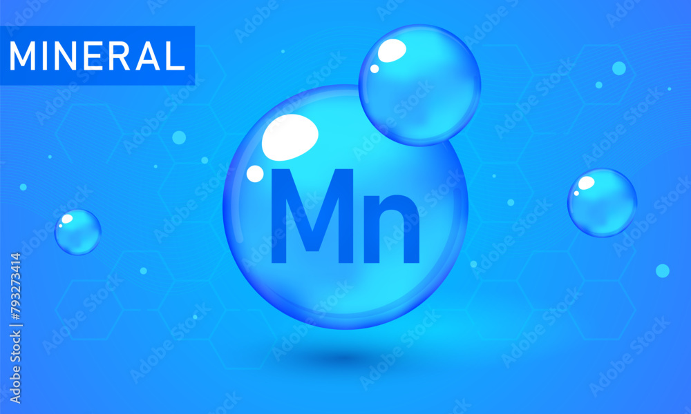 Mineral blue shining pill capsule icon. Mn Manganum Vector. Mineral Blue Pill Icon. Vitamin Capsule Pill Icon. Substance For Beauty, Cosmetic, Heath Promo Ads Design. 3D Mineral Complex Mn Manganum