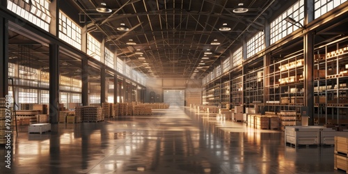 Blurred image of warehouse employees  Generative AI © ShPRoman