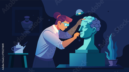 In a dark room a sculptor uses their mindcontrolled tools to carve a sculpture that reflects their innermost thoughts and struggles..