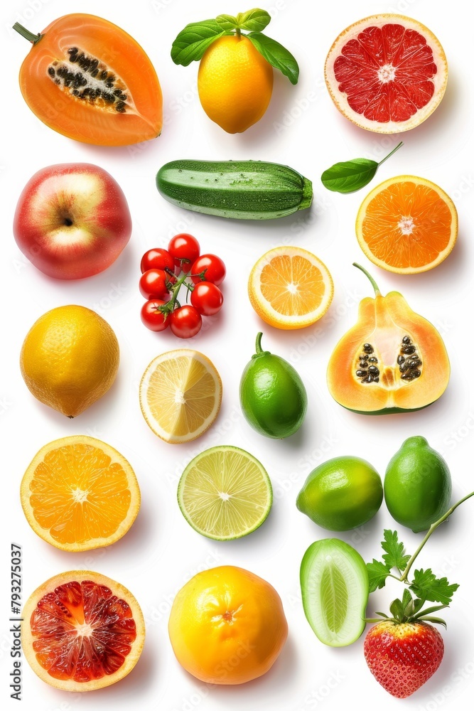 vegetables and fruits on a white background Generative AI